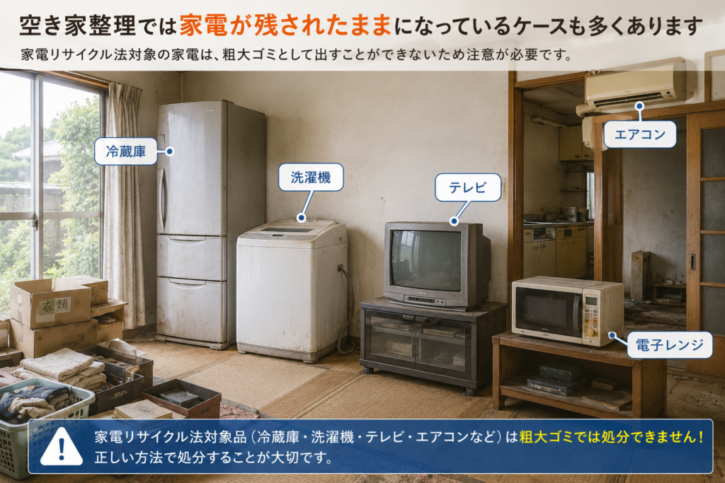 茂原市の空き家整理で残された冷蔵庫や洗濯機