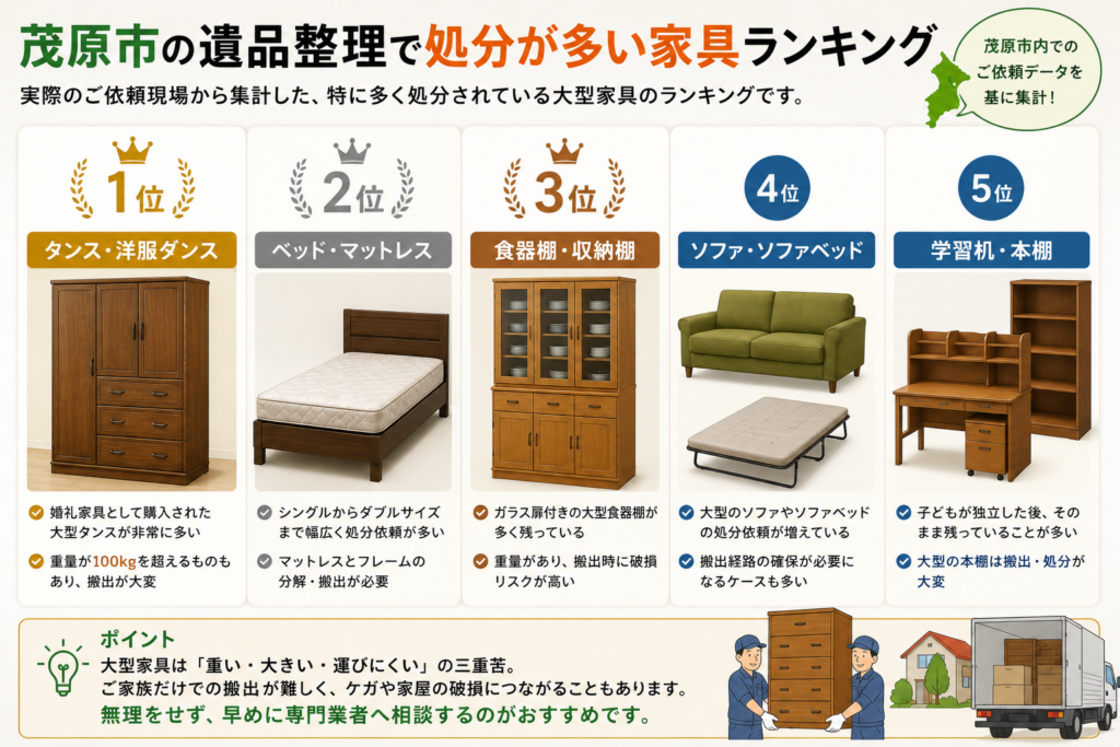 茂原市の遺品整理で処分が多い家具ランキング