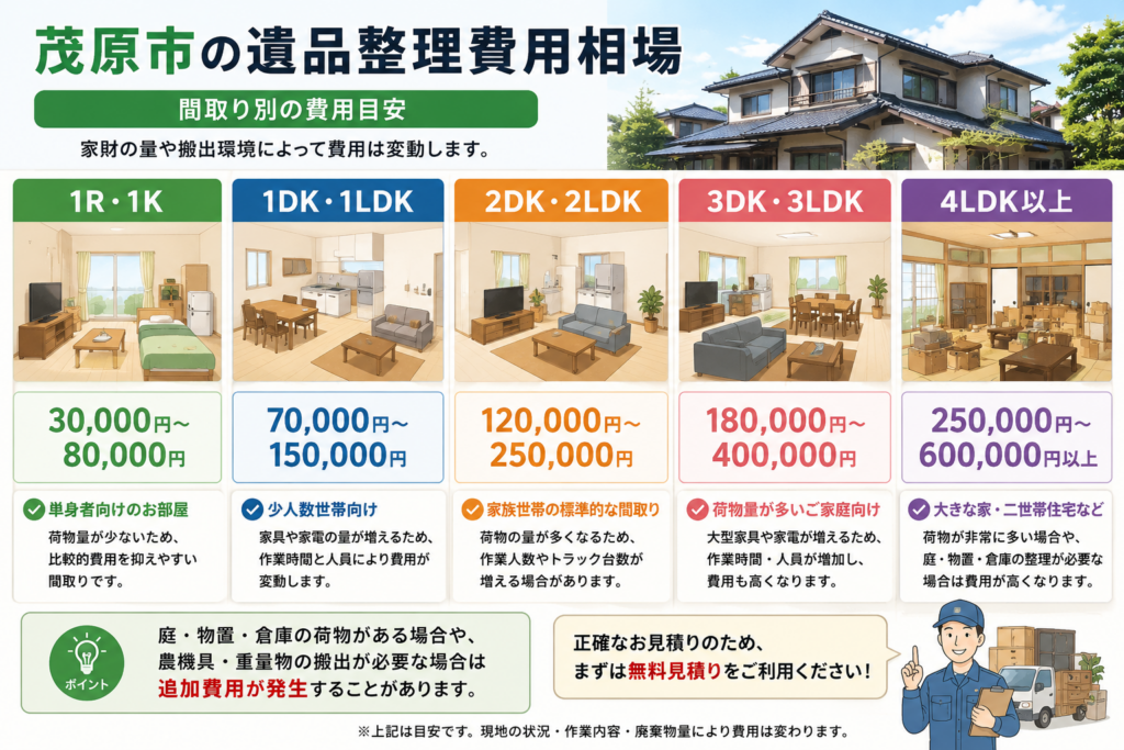 茂原市の遺品整理費用相場と間取り別料金目安