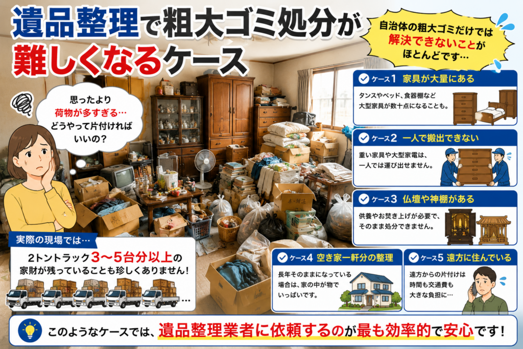 大量の家財が残る遺品整理現場のイメージ