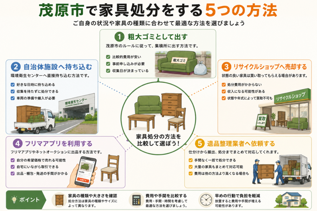 家具処分方法を比較したイメージ図