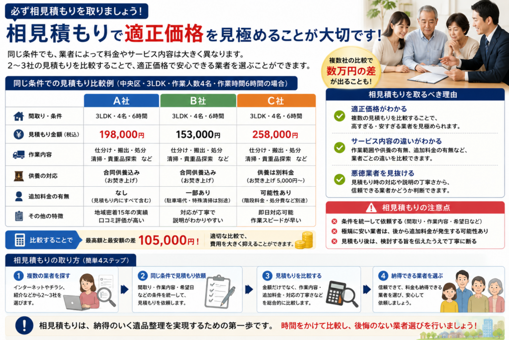 遺品整理業者の相見積もりを比較する様子