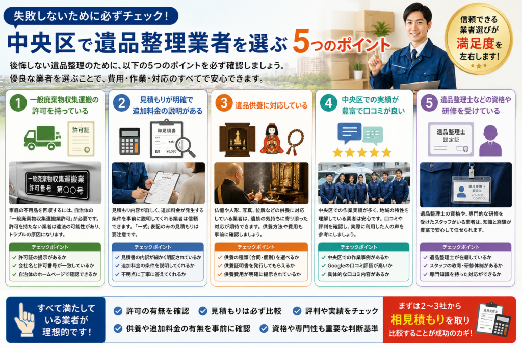 中央区で遺品整理業者を選ぶ際のチェックポイント