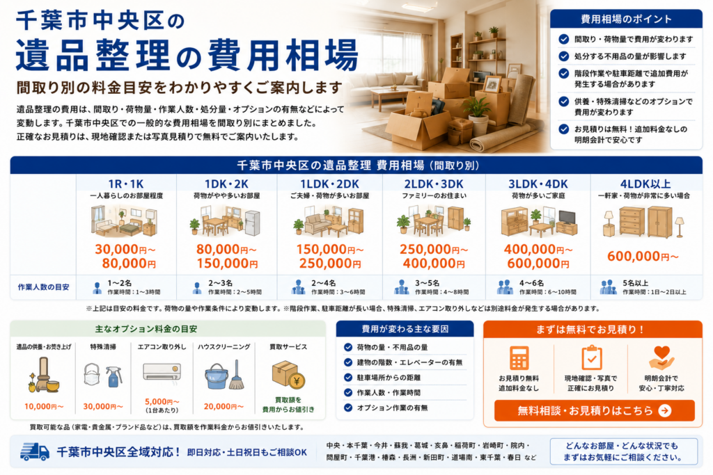 千葉市中央区の遺品整理費用相場