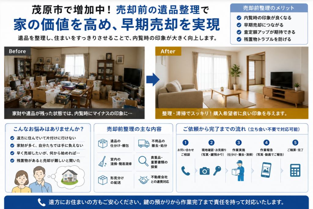 実家売却前に遺品整理を行うイメージ