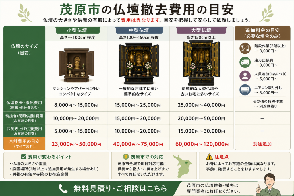 茂原市の仏壇撤去費用相場一覧