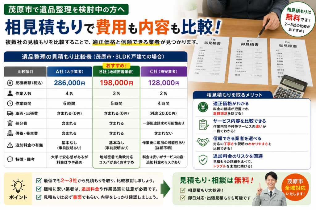 遺品整理業者の見積もり比較イメージ