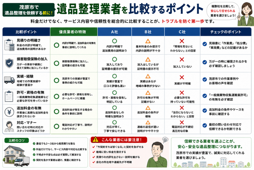 茂原市の遺品整理業者を比較する際のチェックポイント