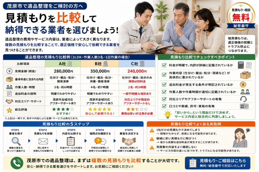 茂原市で遺品整理業者を比較するイメージ