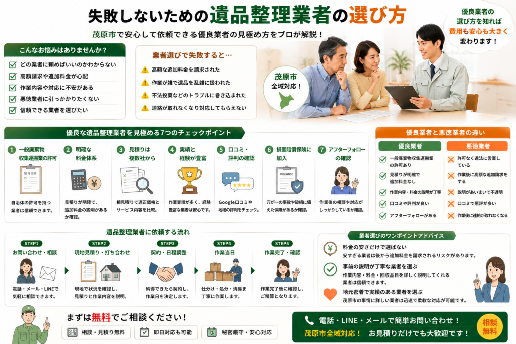 茂原市で遺品整理業者を比較検討するイメージ