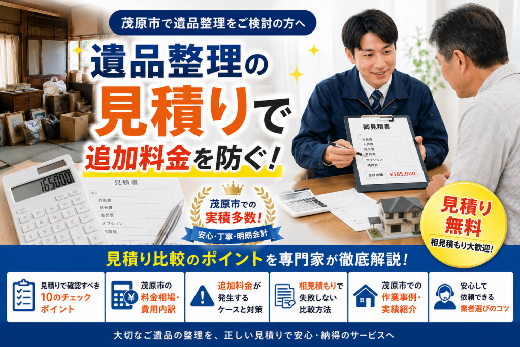 茂原市の遺品整理見積り比較と料金確認のイメージ