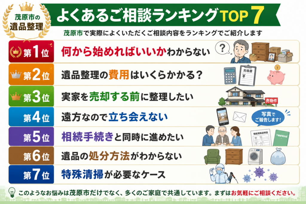 茂原市の遺品整理でよくある相談ランキングTOP7