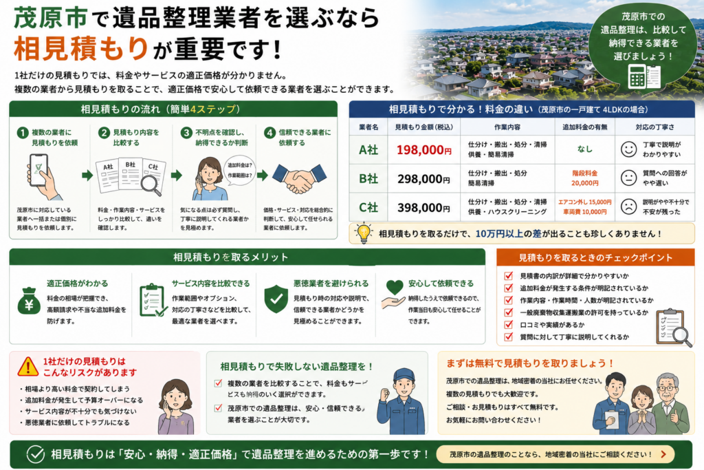遺品整理業者の相見積もり比較イメージ