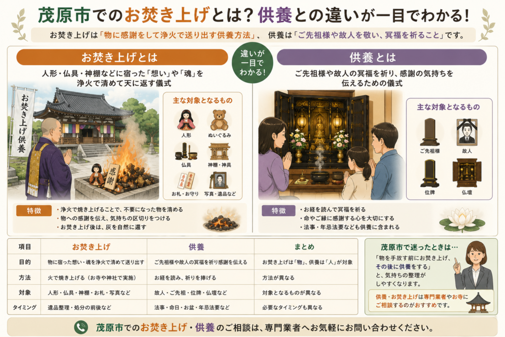 お焚き上げと供養の違いが分かる画像