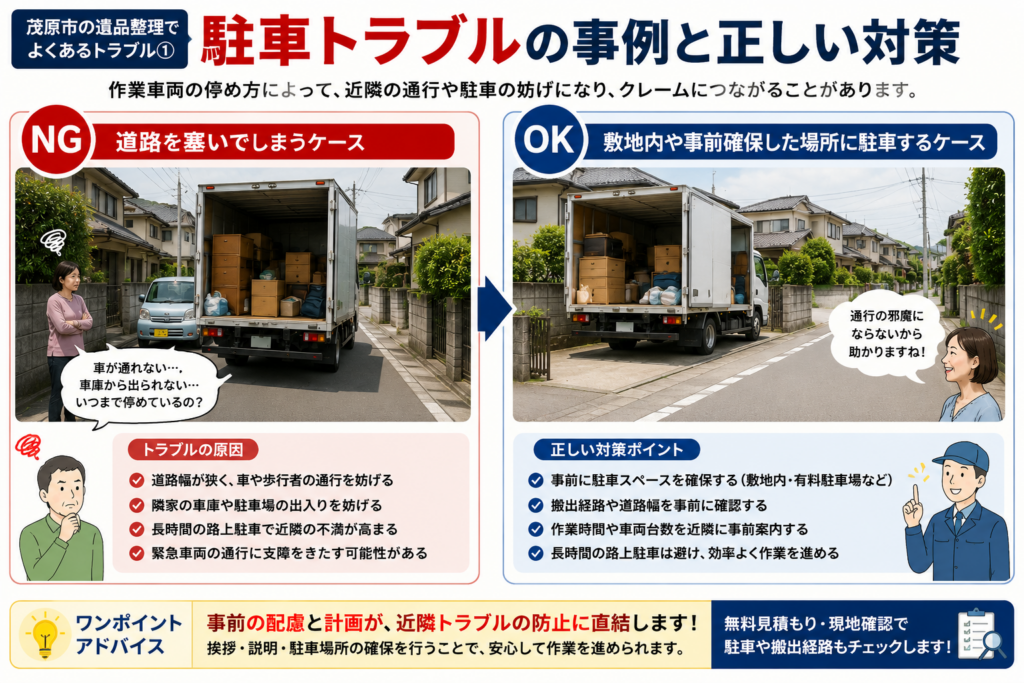 遺品整理時の駐車トラブル事例と正しい駐車方法