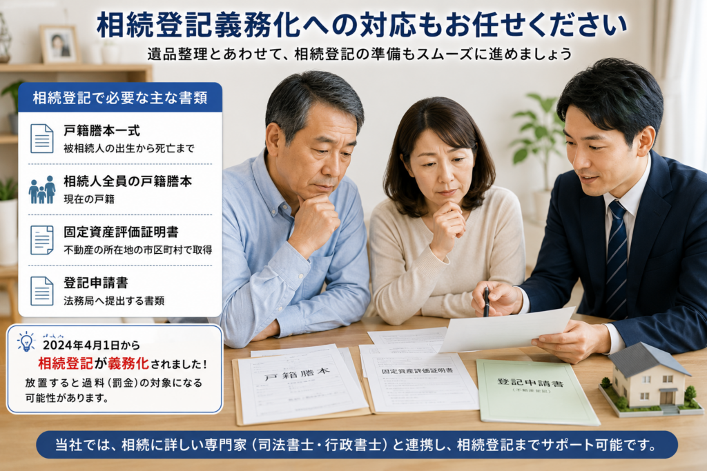 相続登記の手続きを進める家族