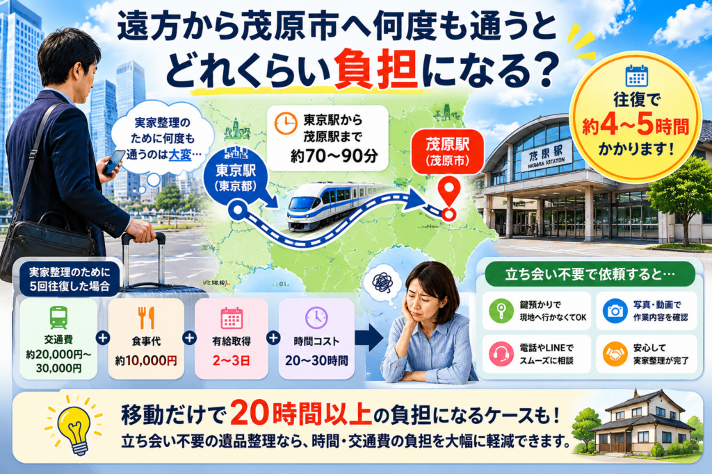 東京都から茂原市へ実家整理のために移動するイメージ