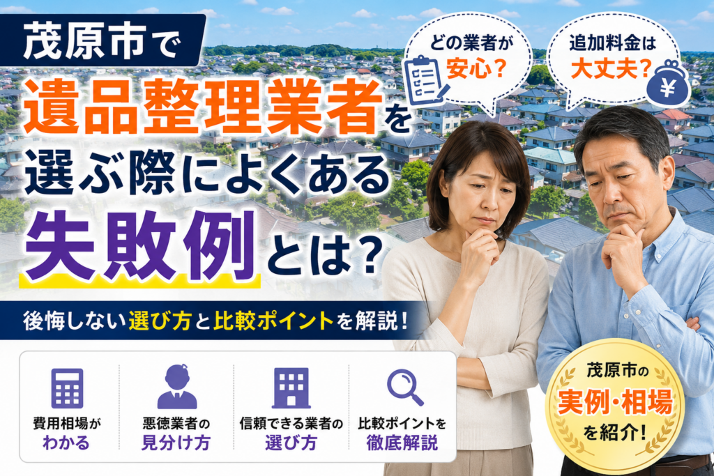茂原市で遺品整理業者選びに悩む家族のイメージ