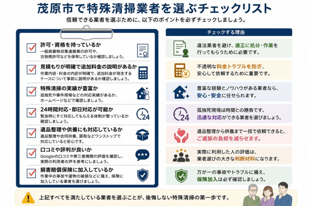 茂原市で特殊清掃業者を選ぶ際のチェックポイント