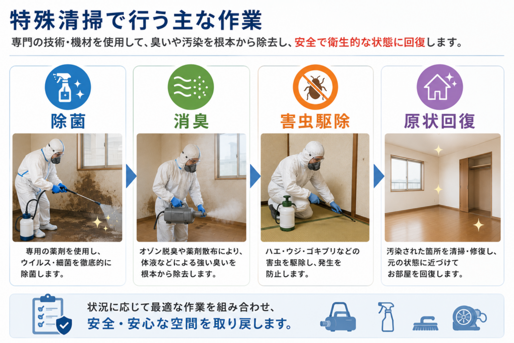 特殊清掃で行う除菌消臭害虫駆除原状回復の作業内容