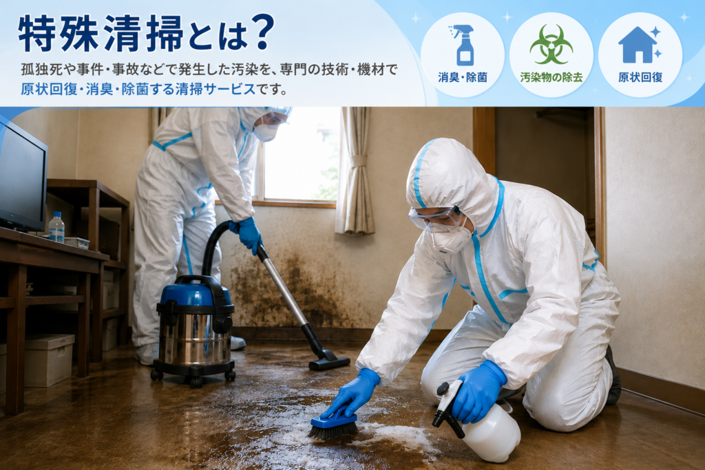 孤独死現場で特殊清掃を行う専門作業員