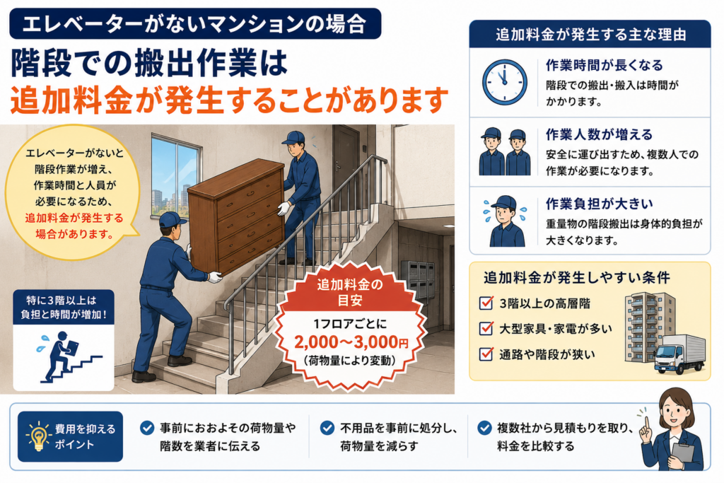階段搬出によるマンション遺品整理のイメージ